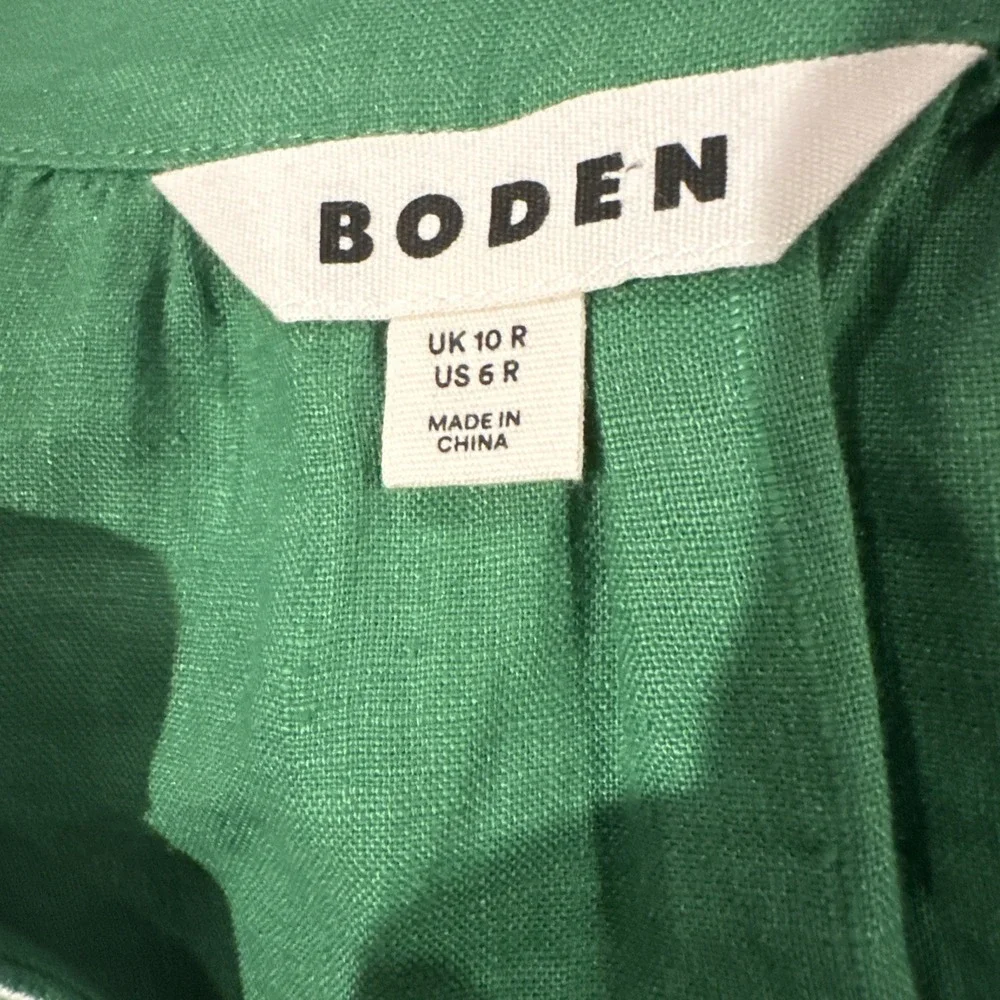 Boden Una Linen Embroidered Maxi Dress US Sz 6 R Green Embroidered Pockets - Picture 6 of 7
